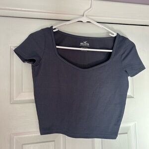 Hollister Women's Dark Blue Ribbed Crop Top